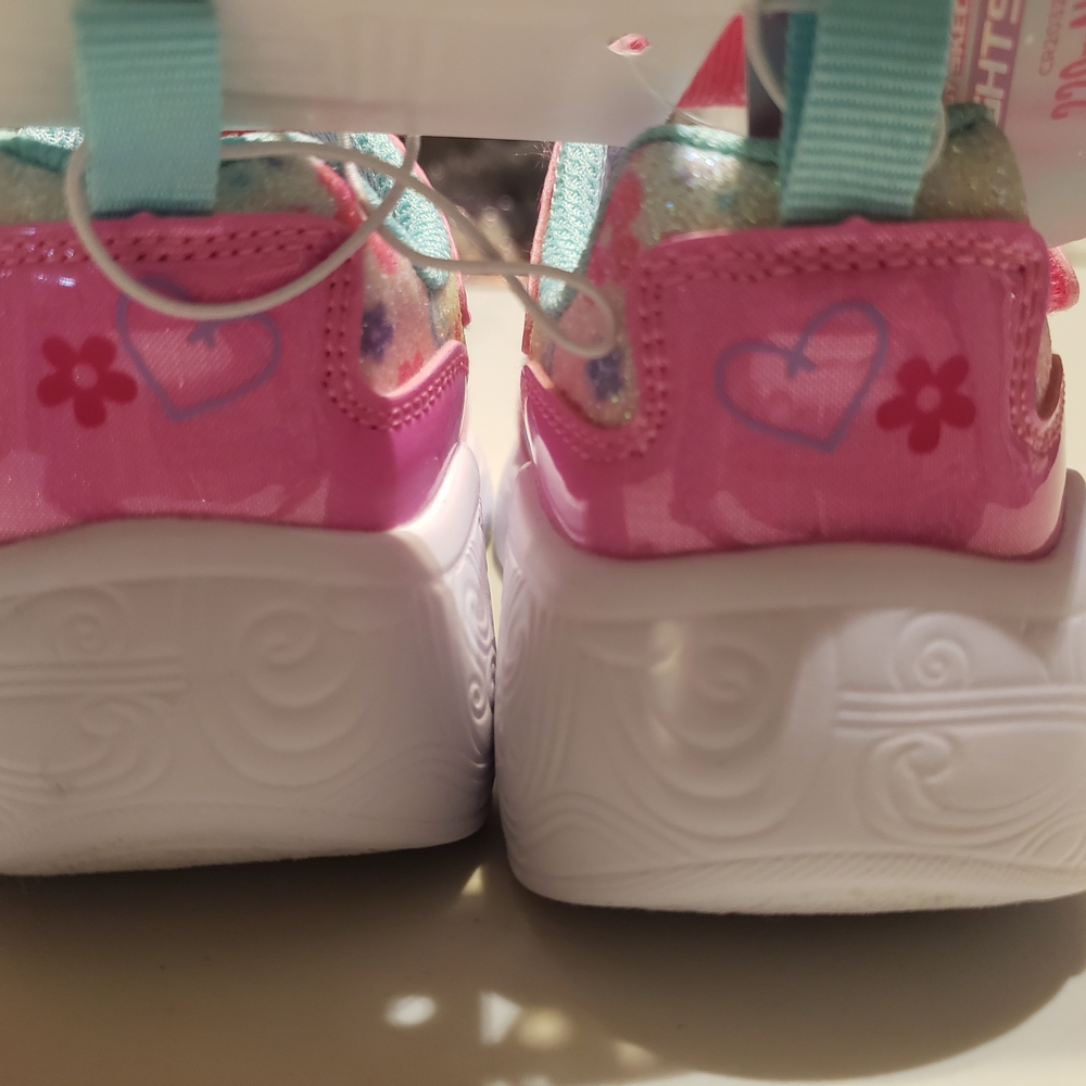 Skechers Kids Pink Glitter Light-Up Sneakers with Teal Accents - Picture 7 of 7